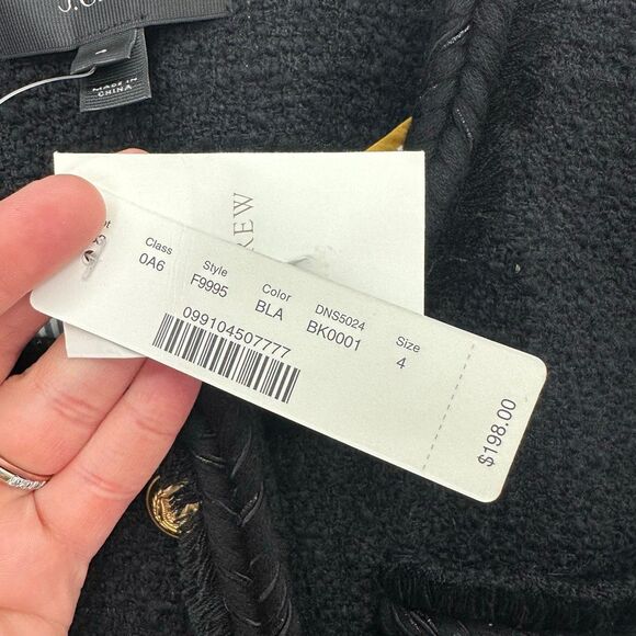 J. Crew Women’s Black Cropped Lady Tweed Jacket Gold Buttons Fringe Trim Pockets - Picture 8 of 15